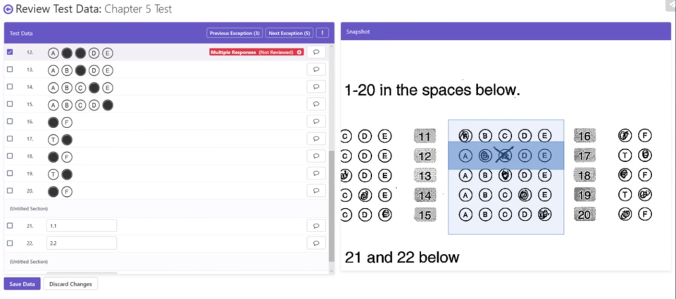 screenshot of Remark Test Grading